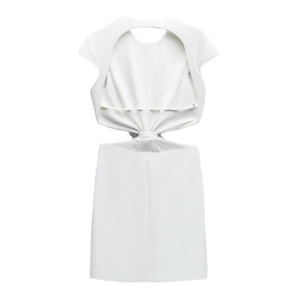 Zara NWT Jewel Bow Open Back Mini Dress in white Size small - Picture 3 of 11